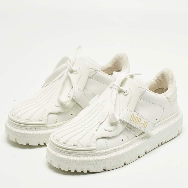Pre Owned Dior White Leather and Rubber Dior ID Lace Up Sneakers Size 36