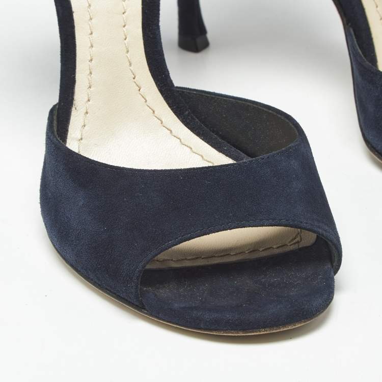 Pre Owned Dior Navy Blue/Black Leather and Suede Ankle Strap Sandals Size 38