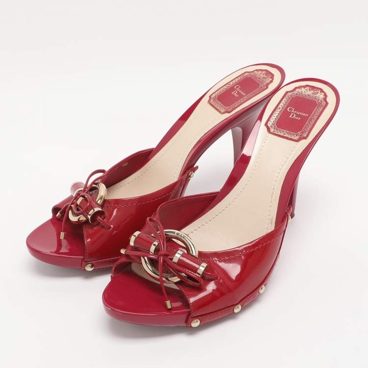 Pre Owned Dior Pink Patent Leather Bow Slide Sandals Size 40