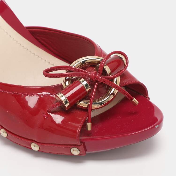 Pre Owned Dior Pink Patent Leather Bow Slide Sandals Size 40