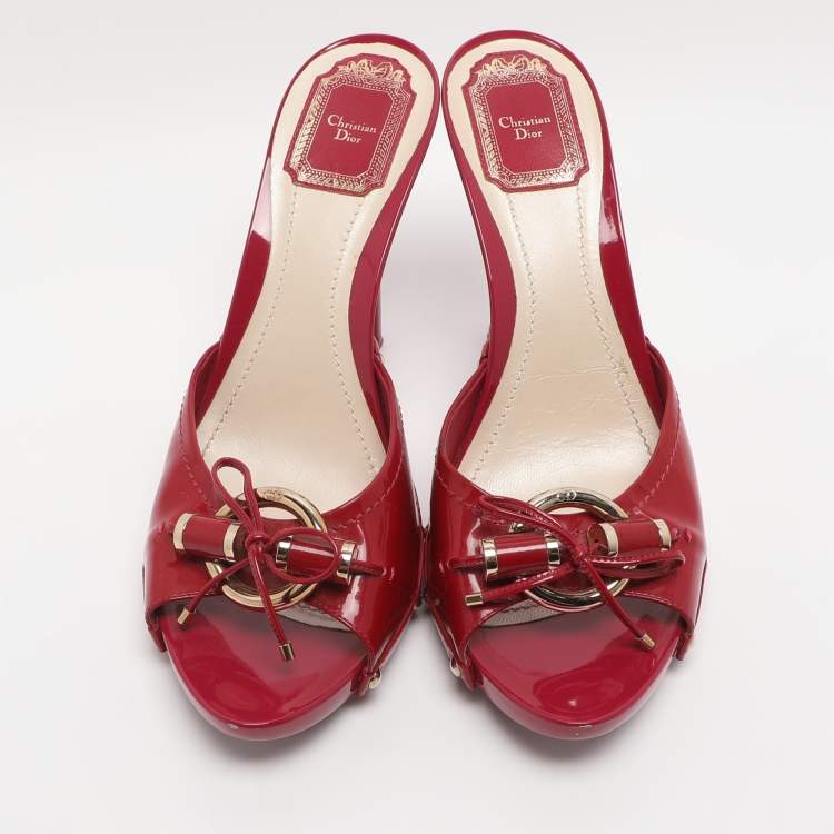 Pre Owned Dior Pink Patent Leather Bow Slide Sandals Size 40