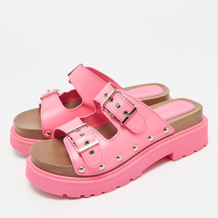 Pre Owned Dior Pink Leather Diorquake Platform Sandals Size 39
