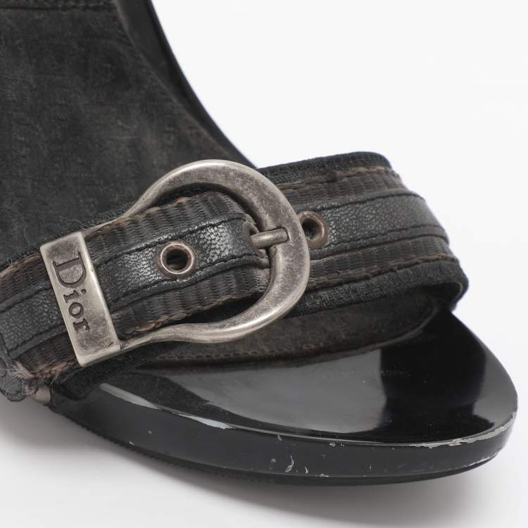 Pre Owned Dior Black Canvas And Leather Buckle Open Toe Sandals Size 35