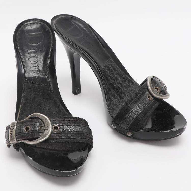 Pre Owned Dior Black Canvas And Leather Buckle Open Toe Sandals Size 35