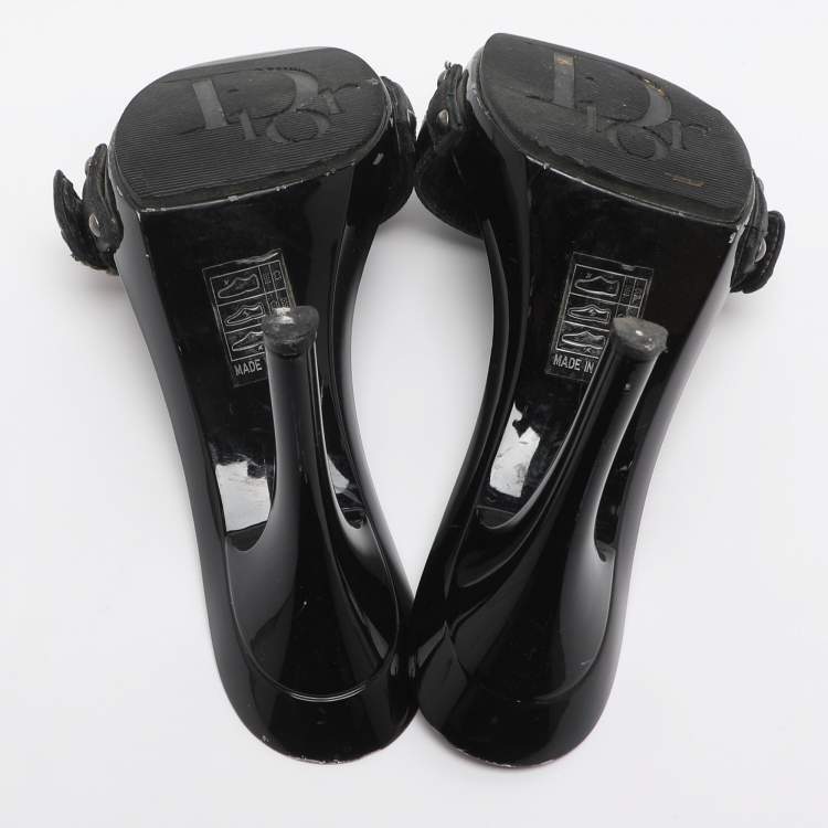 Pre Owned Dior Black Canvas And Leather Buckle Open Toe Sandals Size 35