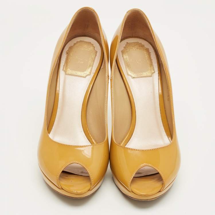 Pre Owned Dior Yellow Patent Leather Miss Dior Platform Pumps Size 38
