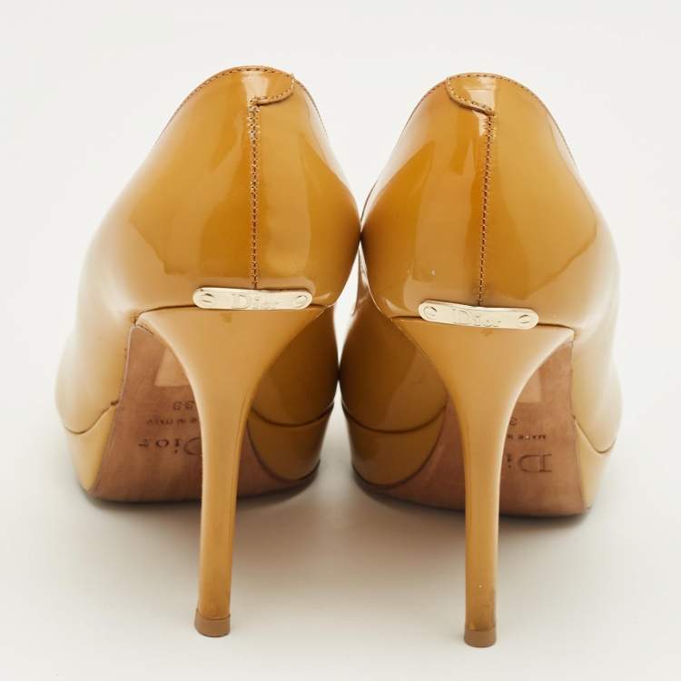 Pre Owned Dior Yellow Patent Leather Miss Dior Platform Pumps Size 38