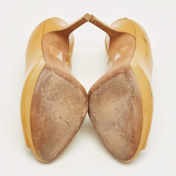 Pre Owned Dior Yellow Patent Leather Miss Dior Platform Pumps Size 38