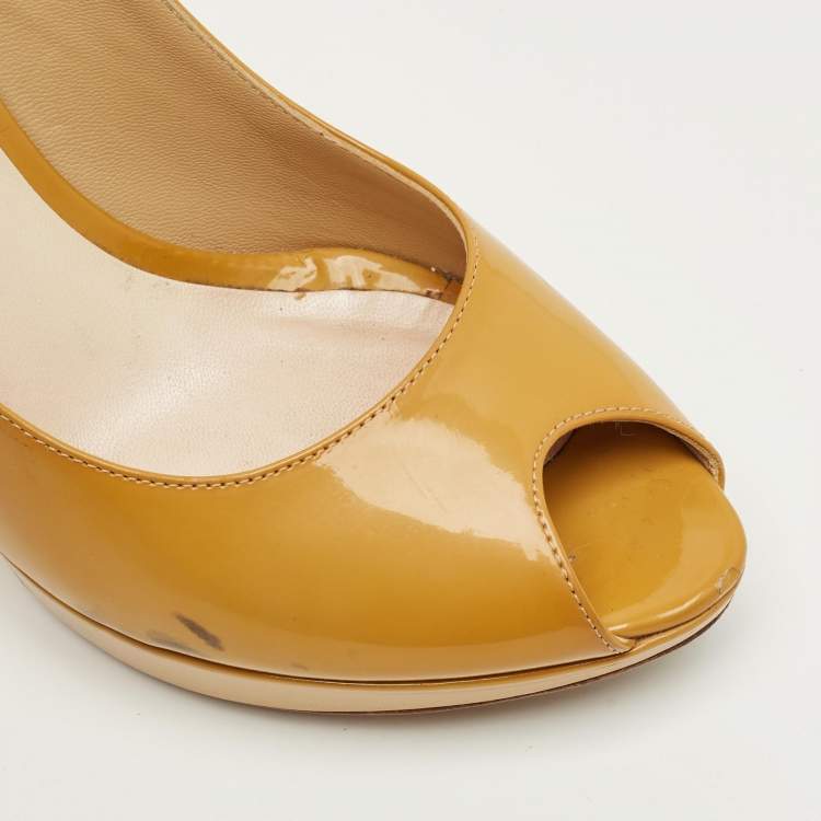 Pre Owned Dior Yellow Patent Leather Miss Dior Platform Pumps Size 38