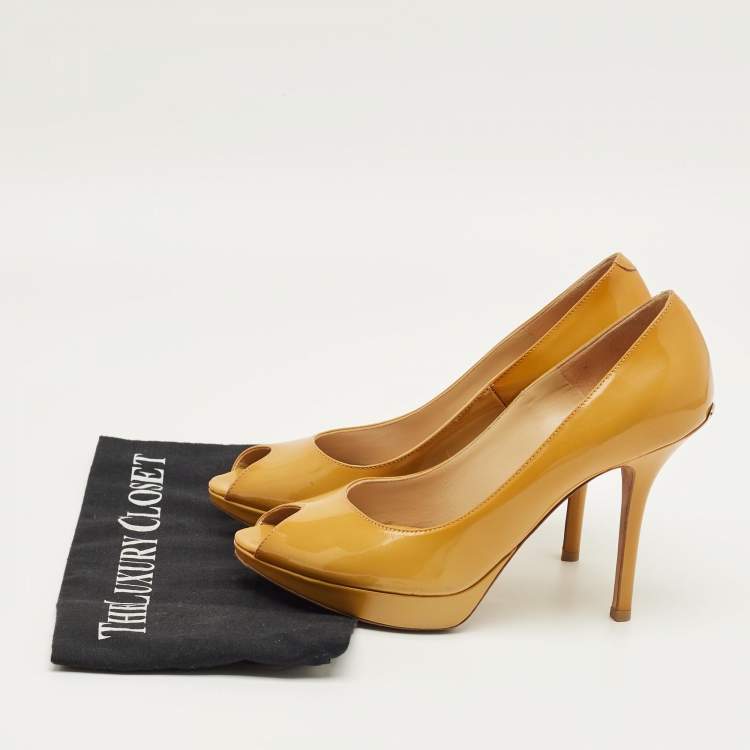 Pre Owned Dior Yellow Patent Leather Miss Dior Platform Pumps Size 38