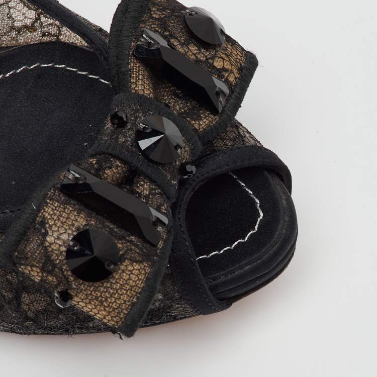 Pre Owned Dior Black Mesh and Fabric Bow Peep Toe Platform Pumps Size 37.5