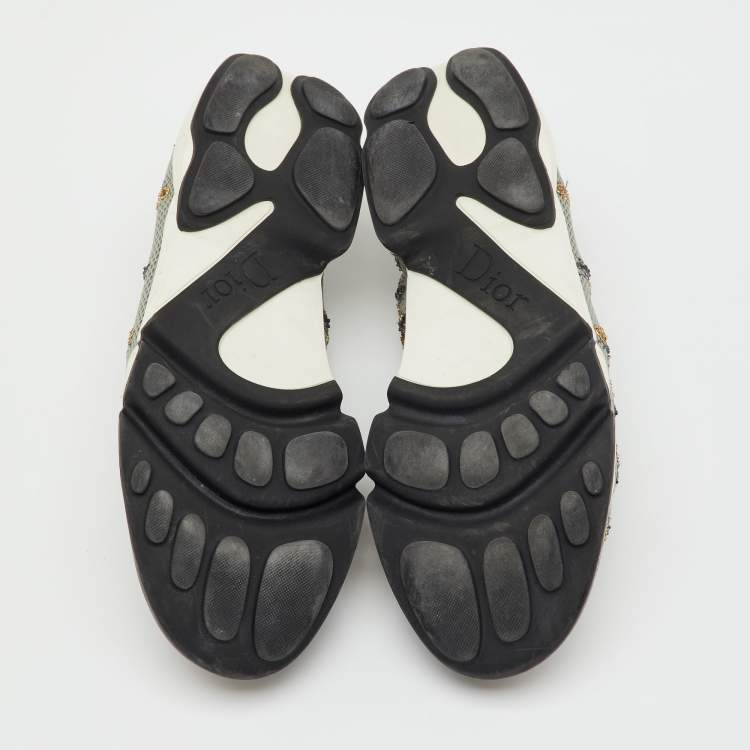 Pre Owned Dior Grey Mesh Fusion Bee Embroidered Slip On Sneakers Size 40