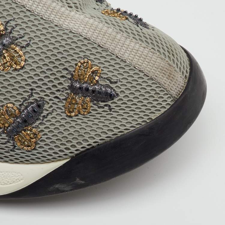 Pre Owned Dior Grey Mesh Fusion Bee Embroidered Slip On Sneakers Size 40