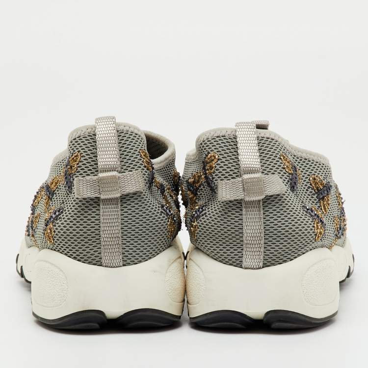 Pre Owned Dior Grey Mesh Fusion Bee Embroidered Slip On Sneakers Size 40