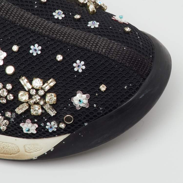 Pre Owned Dior Black Mesh Fusion Crystal Embellished Slip On Sneakers Size 39