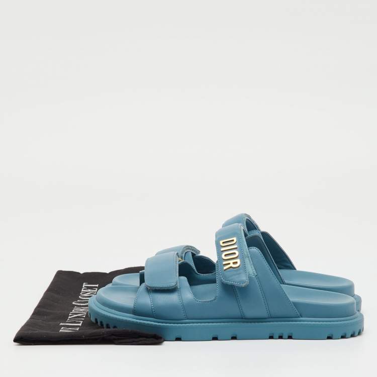 Pre Owned Dior Blue Leather Dioriviera Dioract Slide Sandals Size 38.5