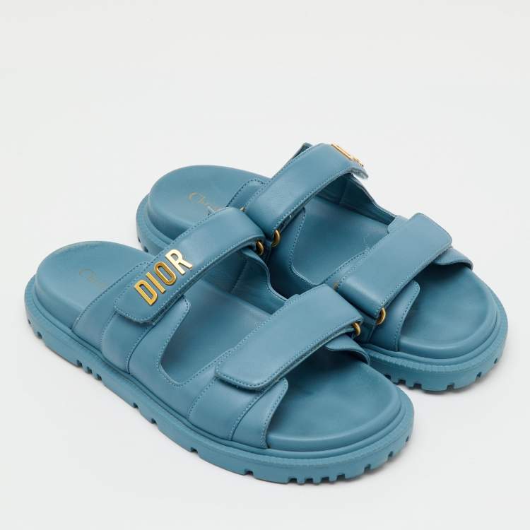 Pre Owned Dior Blue Leather Dioriviera Dioract Slide Sandals Size 38.5