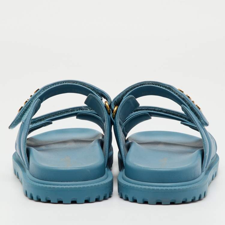 Pre Owned Dior Blue Leather Dioriviera Dioract Slide Sandals Size 38.5