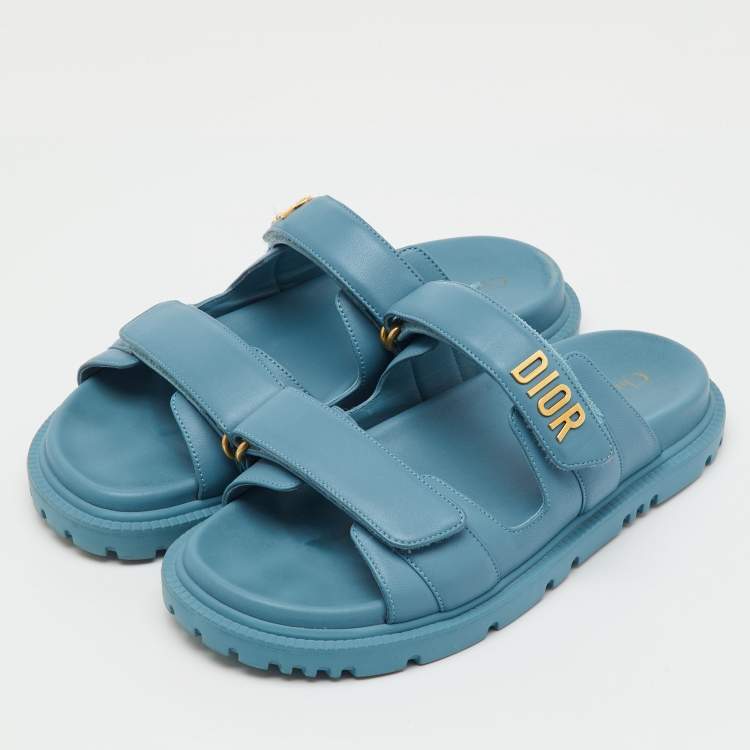 Pre Owned Dior Blue Leather Dioriviera Dioract Slide Sandals Size 38.5