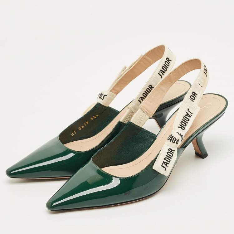 Pre Owned Dior Green Patent J'Adior Pointed Toe Slingback Pumps Size 38.5