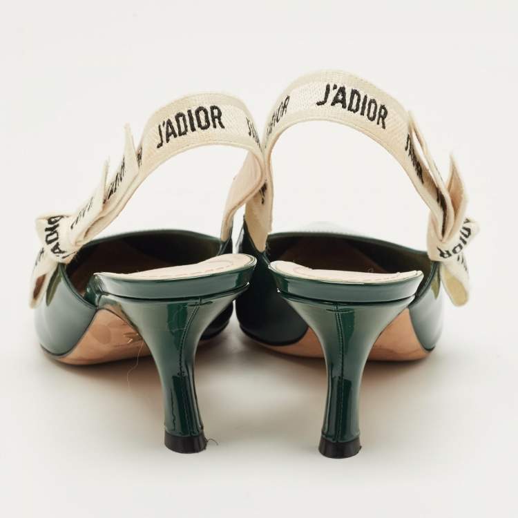 Pre Owned Dior Green Patent J'Adior Pointed Toe Slingback Pumps Size 38.5