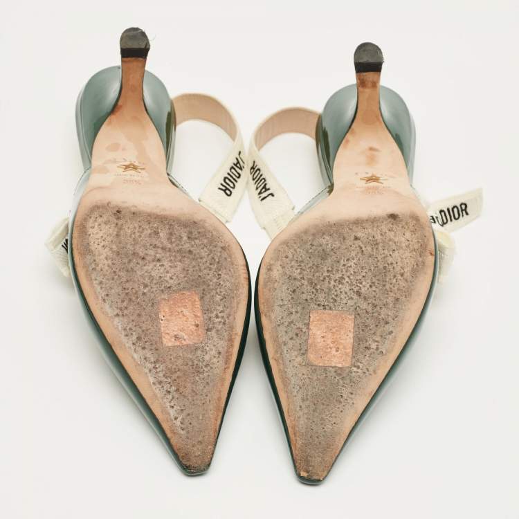 Pre Owned Dior Green Patent J'Adior Pointed Toe Slingback Pumps Size 38.5