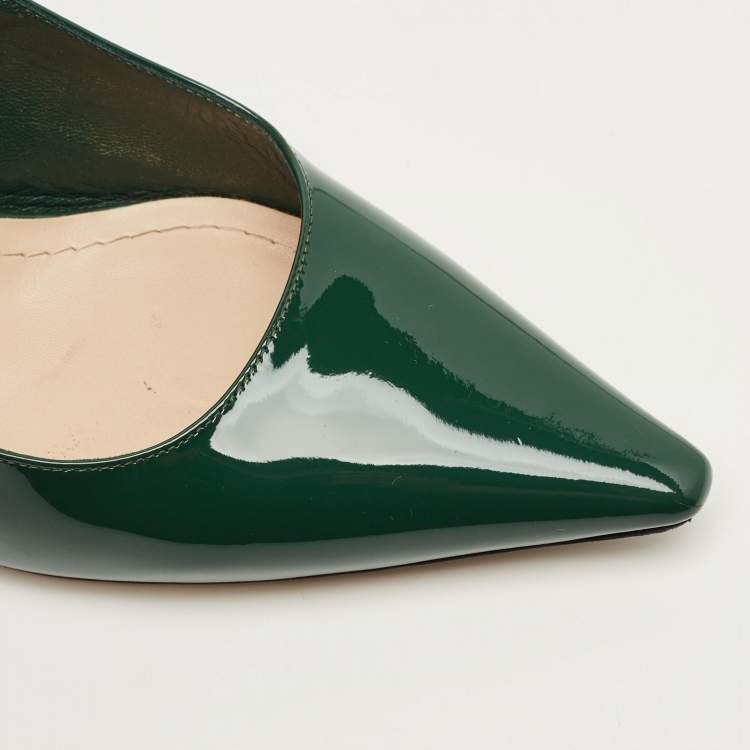 Pre Owned Dior Green Patent J'Adior Pointed Toe Slingback Pumps Size 38.5