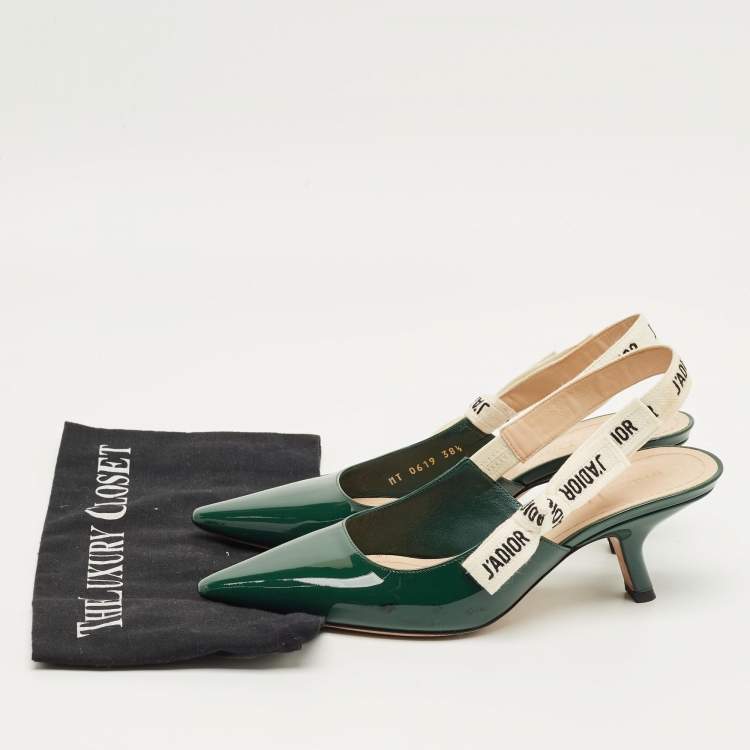 Pre Owned Dior Green Patent J'Adior Pointed Toe Slingback Pumps Size 38.5