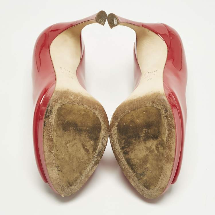 Pre Owned Dior Red Patent Leather Miss Dior Peep Toe Pumps Size 38