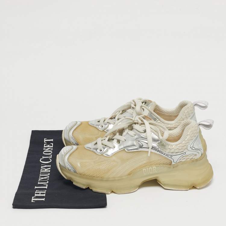 Pre Owned Dior Two Tone Jelly and Leather Vibe Lace Up Sneakers Size 37