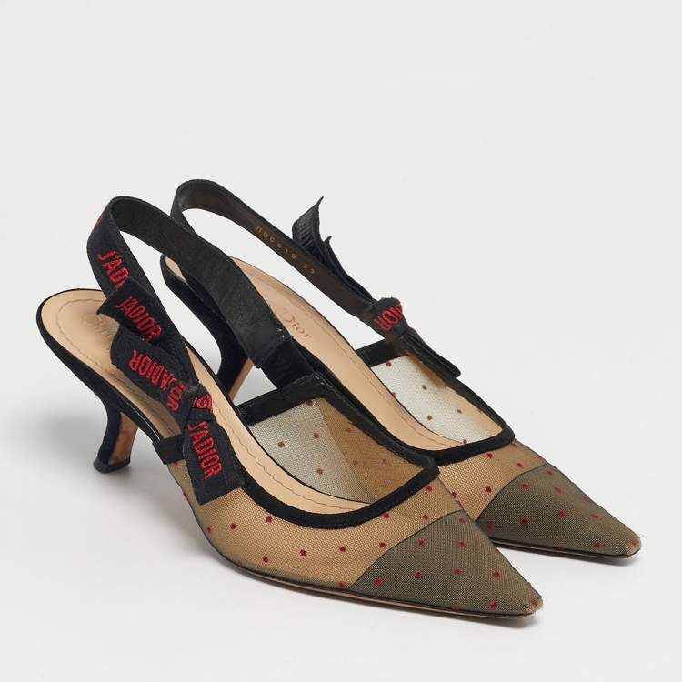 Pre Owned Dior Black Suede And Mesh J'Adior Pointed Toe Slingback Pumps Size 39