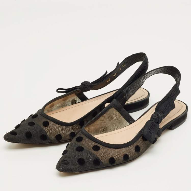 Pre Owned Dior Black Canvas and Net J'Adior Slingback Flats Size 38