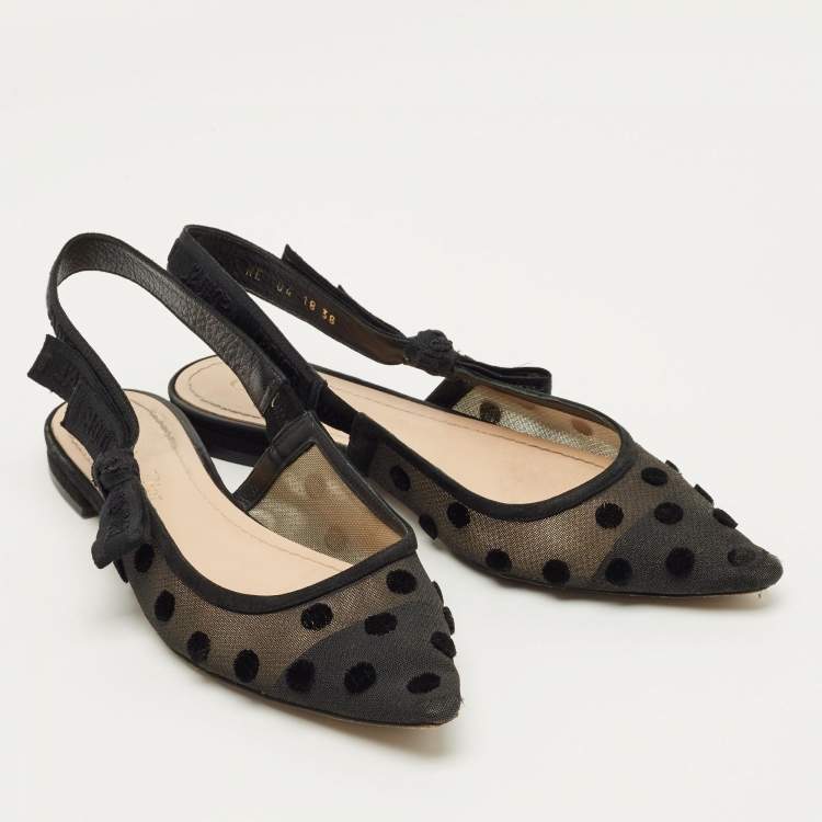 Pre Owned Dior Black Canvas and Net J'Adior Slingback Flats Size 38