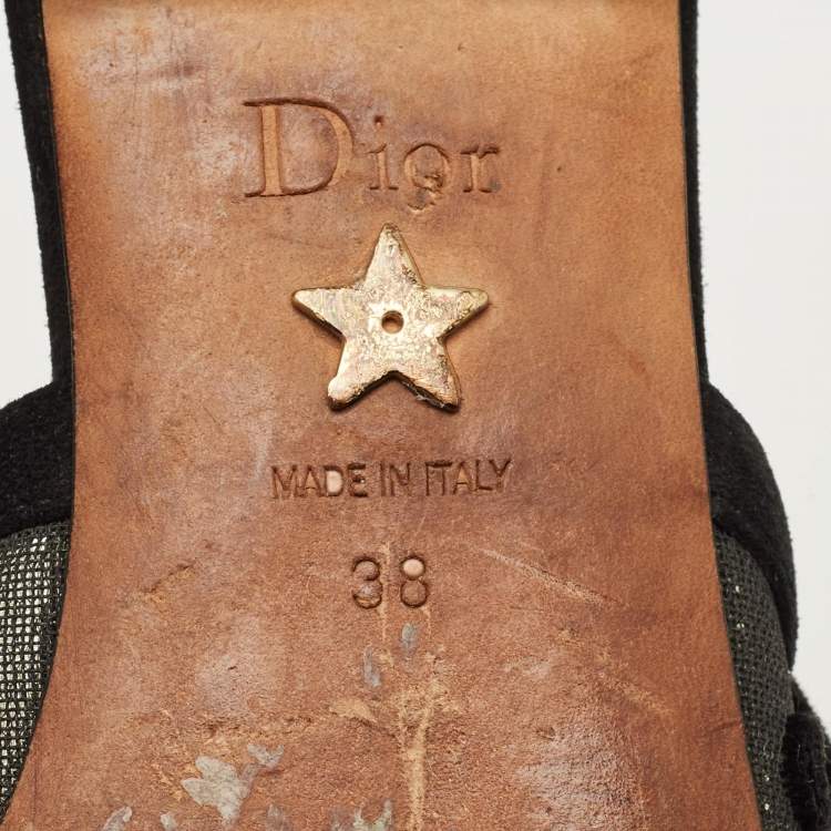 Pre Owned Dior Black Canvas and Net J'Adior Slingback Flats Size 38