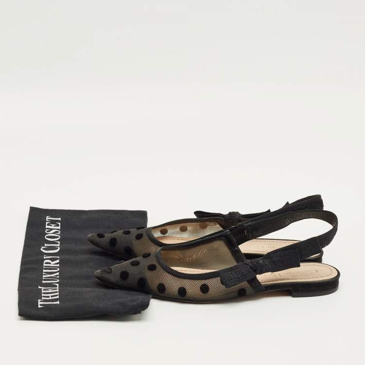 Pre Owned Dior Black Canvas and Net J'Adior Slingback Flats Size 38
