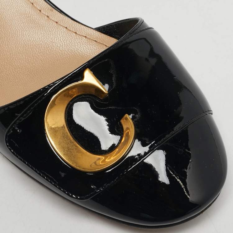 مملوكة مسبقًا Dior Black Patent Leather D'cest Ankle Strap Sandals Size 38