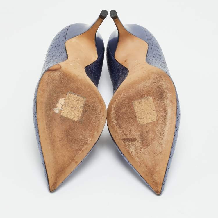 Pre Owned Dior Metallic  Blue Patent Leather Cherie Pointed Toe Pumps Size 36.5