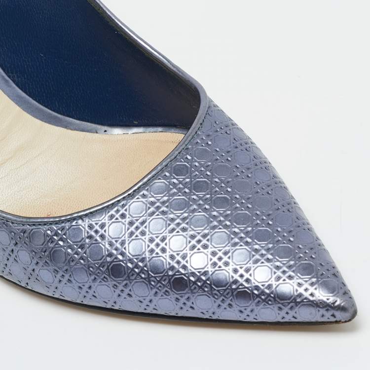 Pre Owned Dior Metallic  Blue Patent Leather Cherie Pointed Toe Pumps Size 36.5