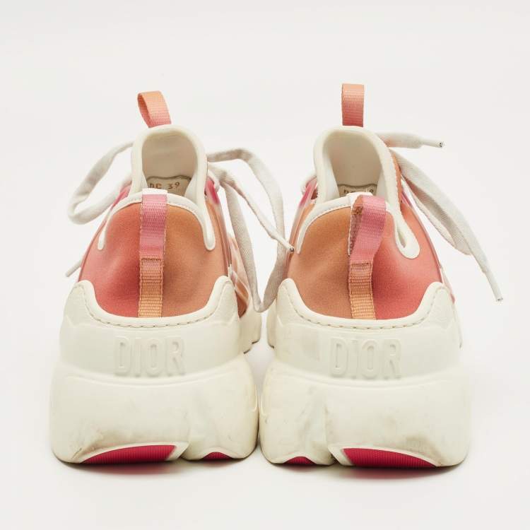 Pre Owned Dior White/Orange Fabric and PVC D-Connect Lace Up Sneakers Size 39