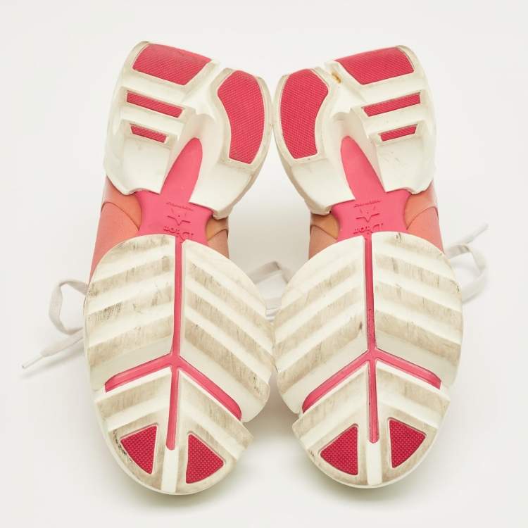 Pre Owned Dior White/Orange Fabric and PVC D-Connect Lace Up Sneakers Size 39