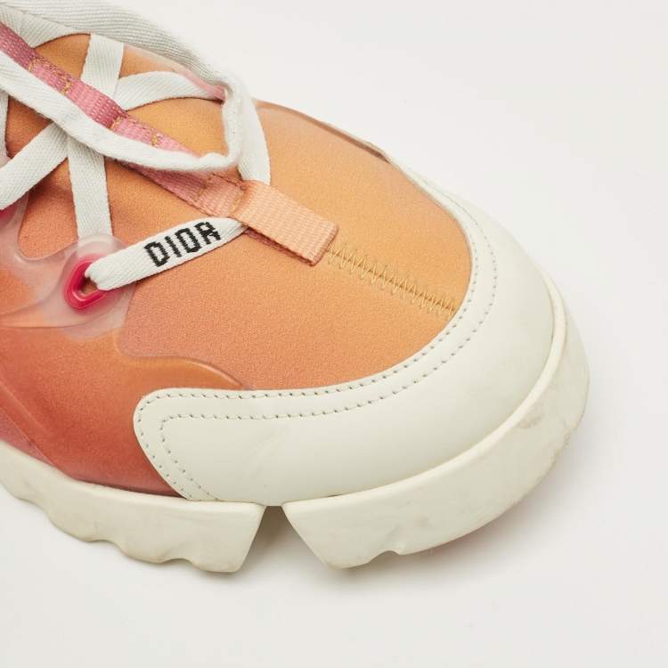 Pre Owned Dior White/Orange Fabric and PVC D-Connect Lace Up Sneakers Size 39