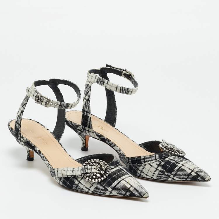 Pre Owned Dior Tartan Gang Size 38.5 Multicolor Brocade Fabric Ankle Strap Pumps