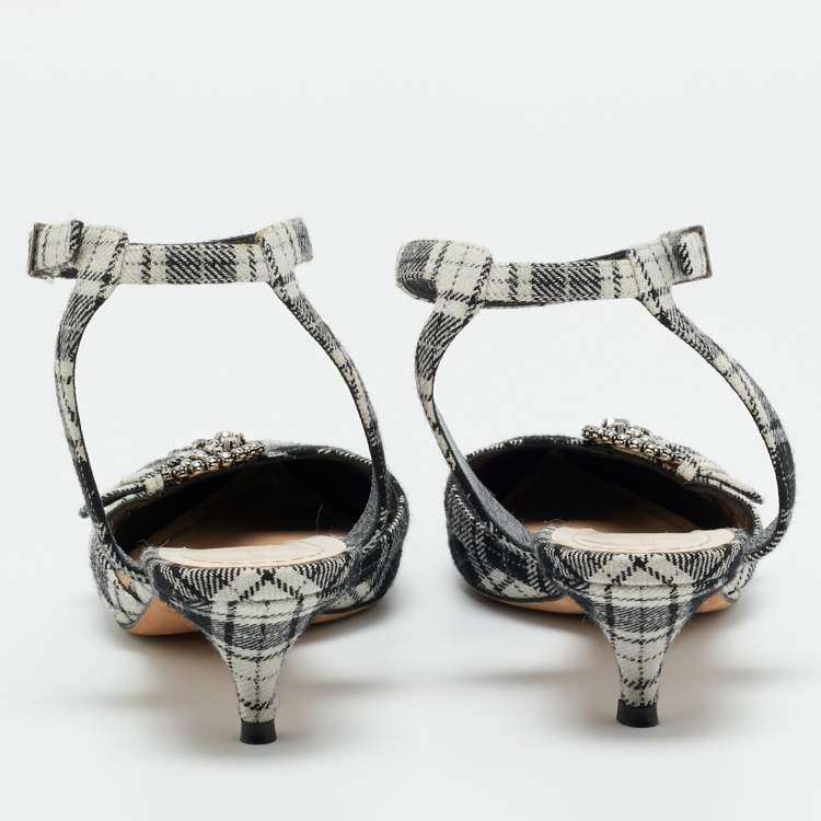 Pre Owned Dior Tartan Gang Size 38.5 Multicolor Brocade Fabric Ankle Strap Pumps