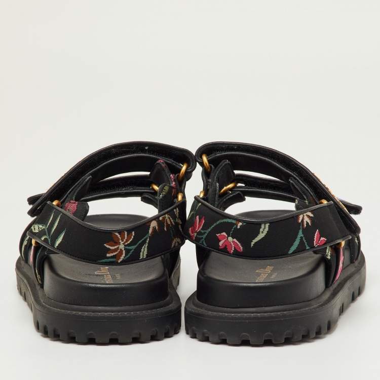 Pre Owned Dior DiorAct Size 38 Black Floral Fabric Ankle Strap Sandals