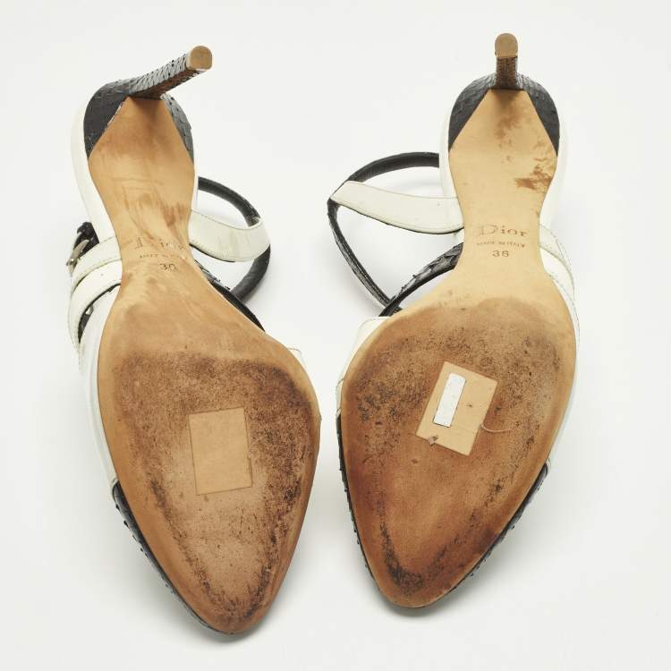 Pre Owned Dior Size 36 Black Patent Leather and Python Leather Ankle Strap Sandals