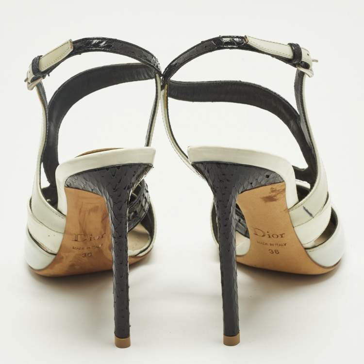Pre Owned Dior Size 36 Black Patent Leather and Python Leather Ankle Strap Sandals