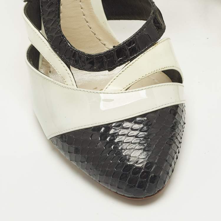 Pre Owned Dior Size 36 Black Patent Leather and Python Leather Ankle Strap Sandals