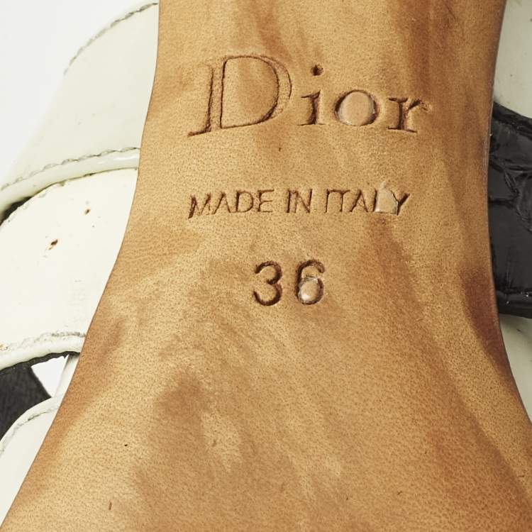 Pre Owned Dior Size 36 Black Patent Leather and Python Leather Ankle Strap Sandals