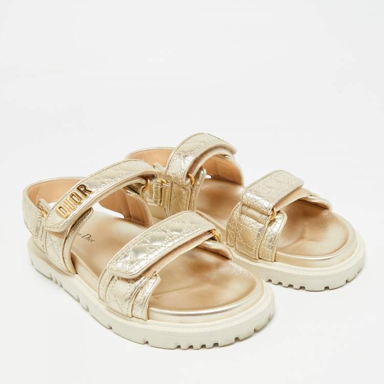 Pre Owned Dior DiorAct Size 41 Gold Leather Slingback Sandals