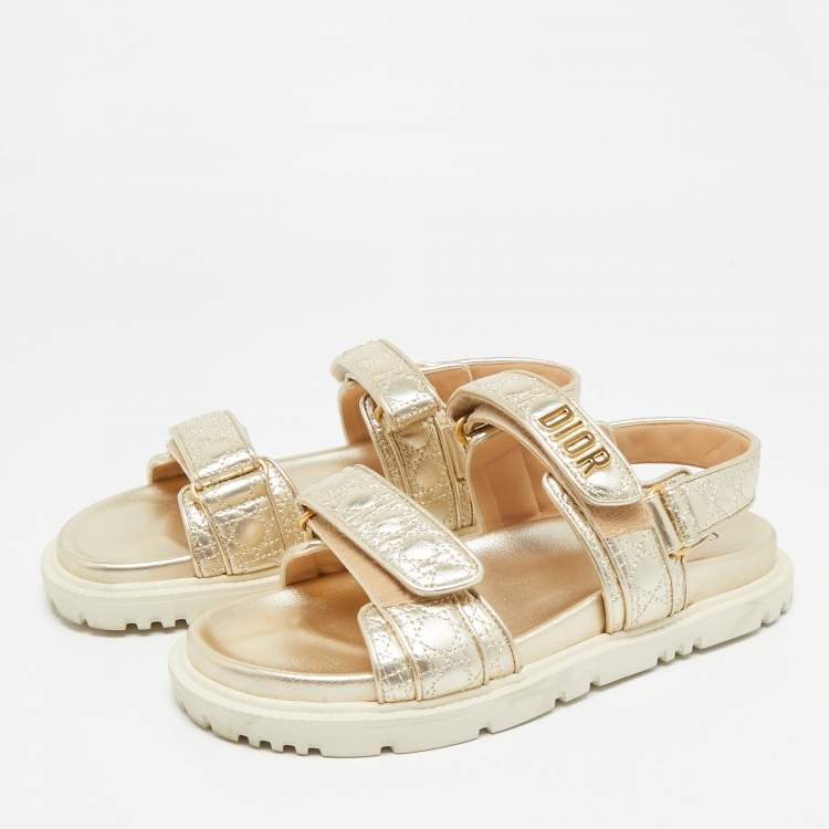 Pre Owned Dior DiorAct Size 41 Gold Leather Slingback Sandals
